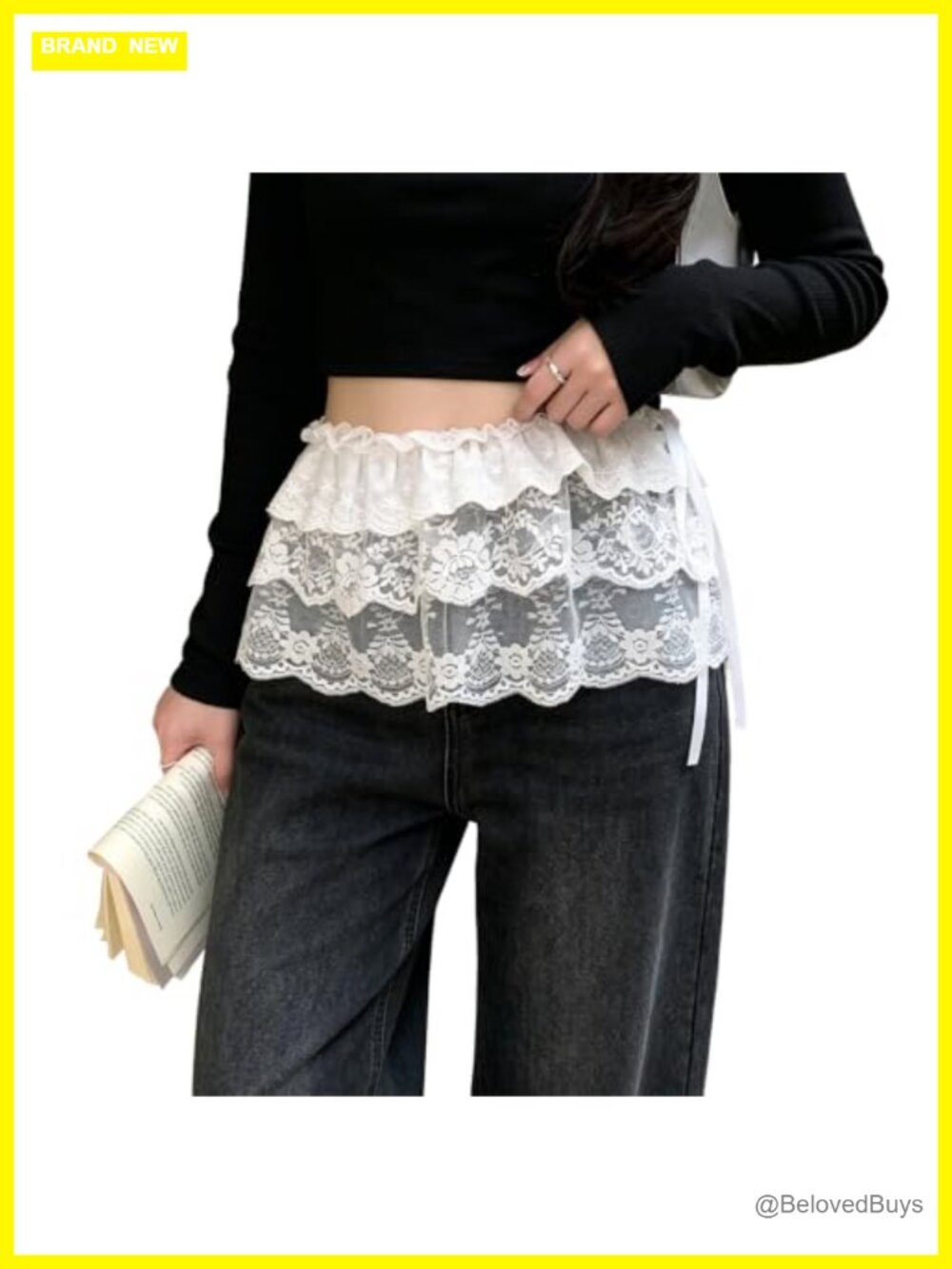 Lace Ruffle Wrap Skirt Sheer Hip Scarf Lolita Waist Belt Costume Coverup